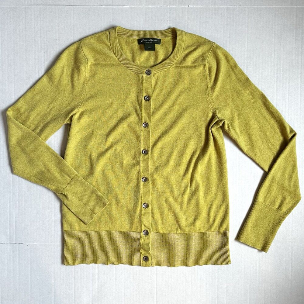 Eddie Bauer Women's Green Long Sleeve Button Up Cardigan Sweater Size S Preppy
